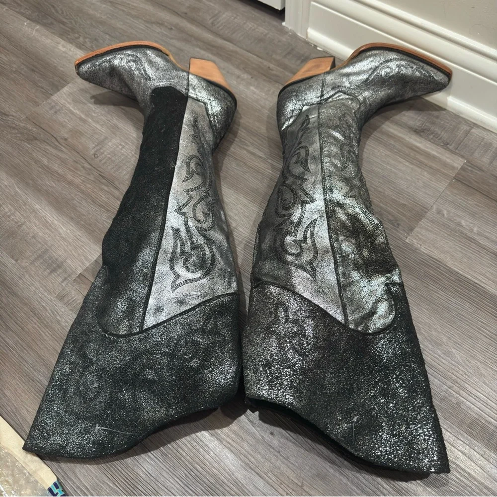 Corral Boots Metallic Tall OTK Silver Black Suede Leather Western Boots Z5245